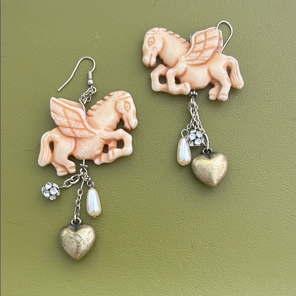 Pegasus Heart Dangle Earrings